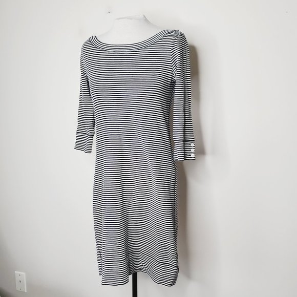 BANANA REPUBLIC 100% Cotton Striped French Marina Nautical Boatneck Dress - Picture 2 of 12